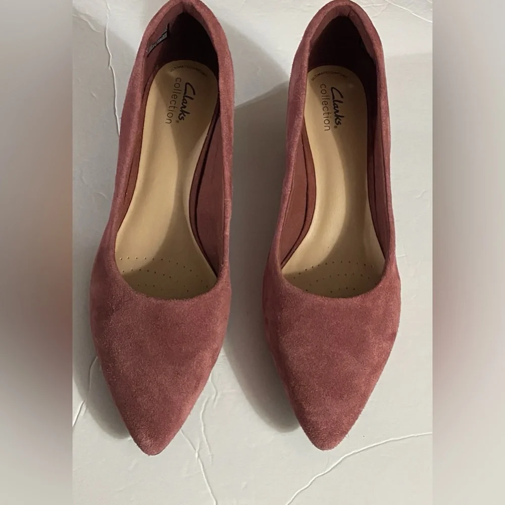 Clarks kitten heels, Suede Leather Teresa Step, Pumps, Dk Rose, Sz 11 Wide, NWT - Picture 7 of 11